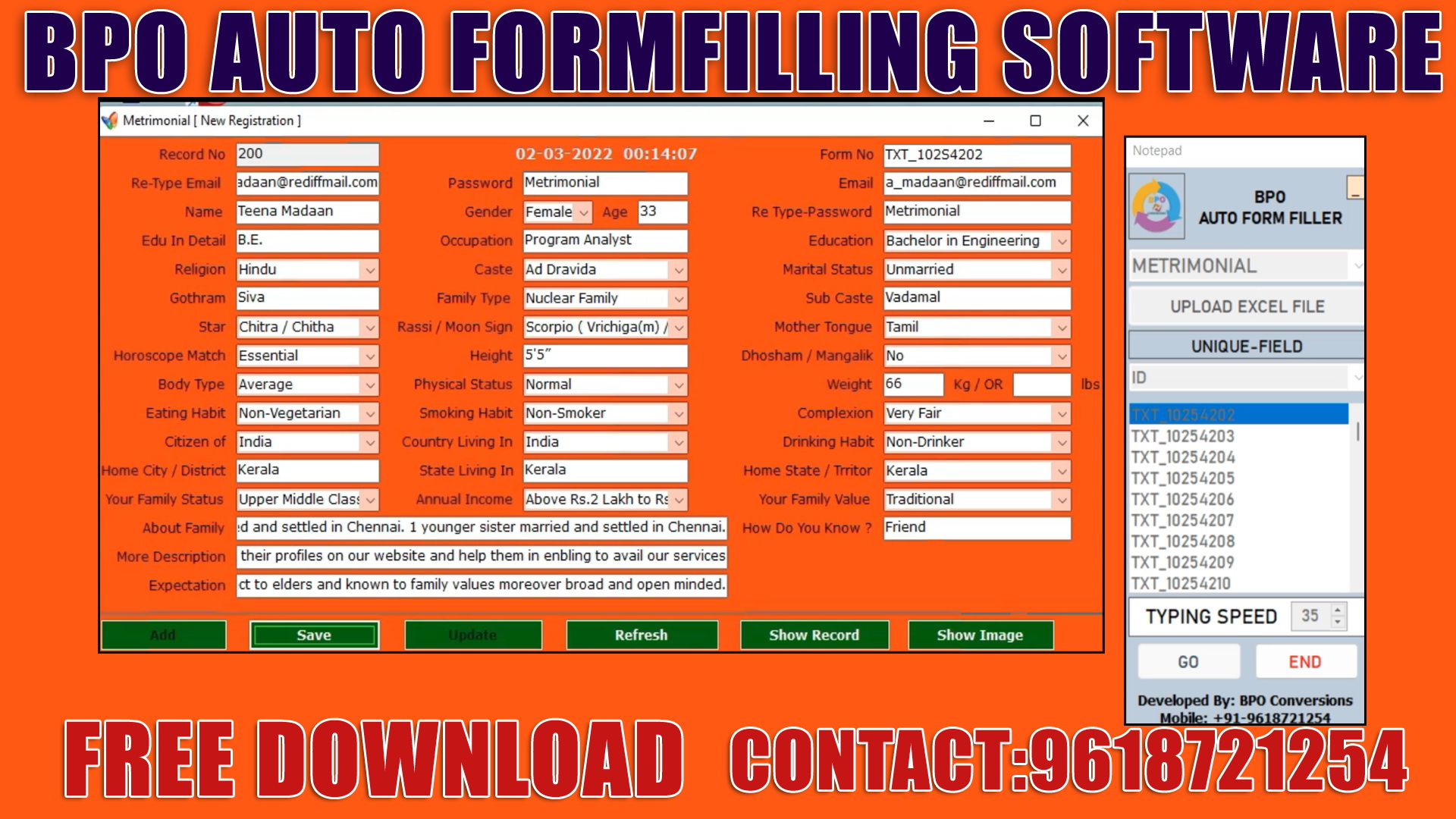 Metrimonial Auto Form Filling Software