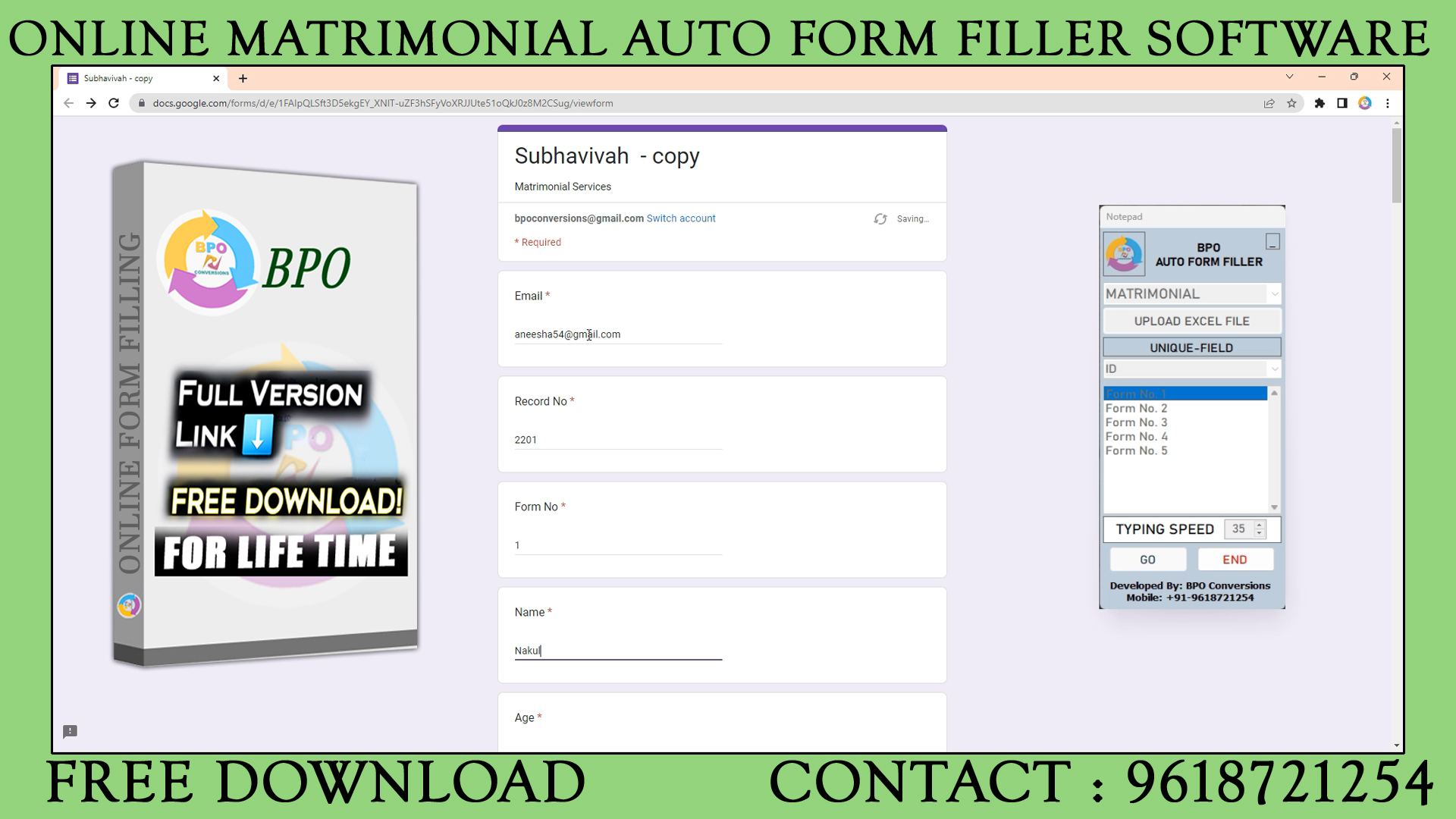 Online matrimonial form filling auto typer